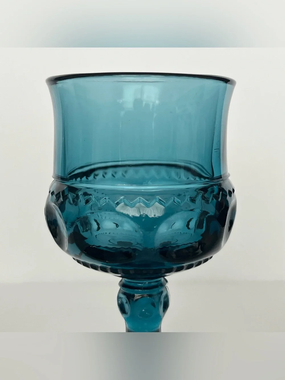 Vintage Indiana Glass Kings Crown Thumbprint Cordial Wine Goblet Teal Blue 4 Pc